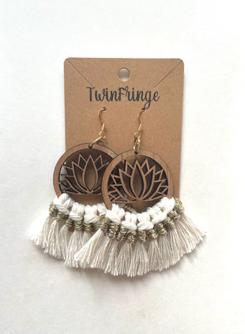 White & Gold Lotus Earrings