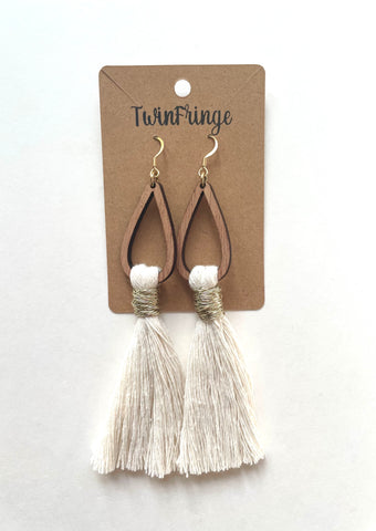 White & Gold Tear Drop Earrings